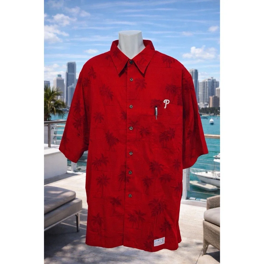Reyn Spooner Phillies Hawaiian Shirt 3XL Red Palm Aloha Camp MLB - Picture 4 of 9